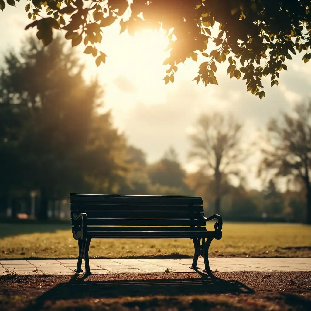 Illustration för förskott på arv. Bänk i park med soljus i bakgrunden